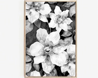 Black and White Flowers Printable Botanicals in Black and White Wall ...