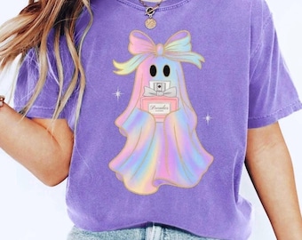GHOST HOLDING PERFUME Shirt, Boojee Comfort Colors Halloween Iridescent Ghost Shirt, Pastel Ghost Tshirt, Cute Bougie Ghost Halloween Gift