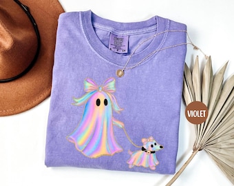 CUTE IRIDESCENT GHOST Halloween Shirt, Ghost Comfort Colors Shirt, Shimmery Pastel Ghost Halloween Tee, Cute Halloween Tshirt Gift