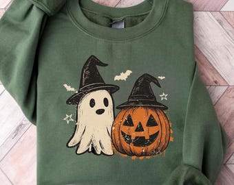 VINTAGE HALLOWEEN SWEATSHIRT, Halloween Ghost Pumpkin Shirt, Cute Ghost Pumpkin Sweater, Gift For Halloween Lover