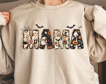 MAMA HALLOWEEN SWEATSHIRT, Spooky Mama Shirt, Fall Mama Sweater,Spooky Mama Shirt, Womens Halloween Sweatshirt Gift, Mama Ghost Sweatshirt
