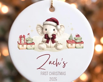 BABY’S FIRST CHRISTMAS Personalized Elephant Ornament, Cute Elephant Ornament, Baby Boy Christmas Ornament, Birth Stats Baby Name Ornament