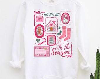 COMFORT COLORS CHRISTMAS Sweatshirt, Pink Christmas Sweatshirt, Winter Christmas Shirt, Girly Christmas Shirt Gift, Christmas Coquette Bow