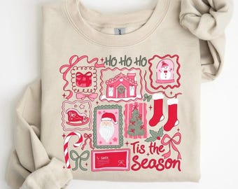 TIS THE SEASON Weihnachten Sweatshirt, Retro Weihnachtshemd, Kokette Weihnachtshemd, niedlicher Winter Hoodie, Retro Santa Weihnachtsgeschenk für sie