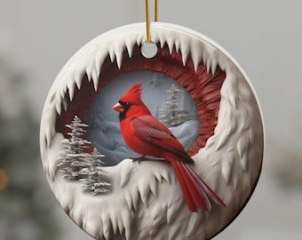 3D CERAMIC CARDINAL CHRISTMAS Ornament 2024, Double Sided  Cardinal Ornament Gift