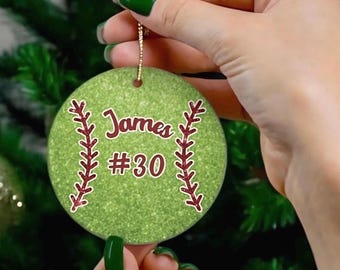 PERSONALIZED Baseball Ornament, FAUX GLITTER Custom Name & Jersey Christmas Ornament, Sports Christmas Decor, Custom Kids Baseball Ornament