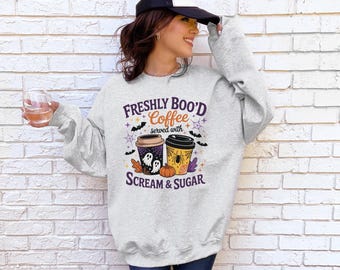 FRESHLY WOOD COFFEE Sweatshirt, Freshly Boo’d Coffee Shirt, Ghost Coffee Crewneck, Spooky Coffee Shirt, Coffee Lover Halloween Gift