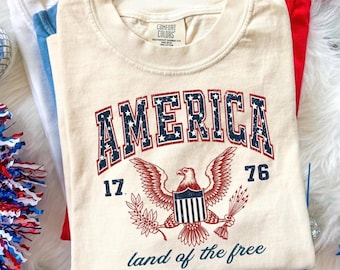 AMERICA LAND Of The FREE Shirt, 4th of July Eagle Shirt, Comfort Colors Usa Tshirt, America 1776 Tee, Patriotic Shirt Gift, Independence Day