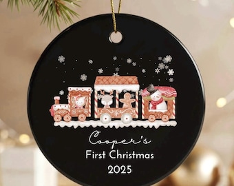 BABYS FIRST CHRISTMAS Train Ornament, Personalized Babys First Christmas Ornament, Gingerbread Ornament, Christmas 2025 Baby Ornament Gift