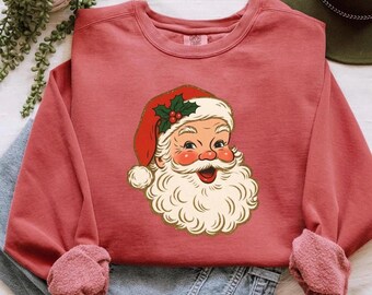 COMFORT COLORS RETRO Santa Sweatshirt, Vintage Santa Sweater, Retro Santa Shirt, Holiday Clothing Women, Womens Christmas Sweater Gift