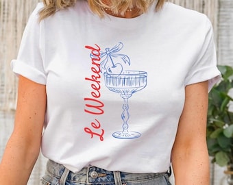 LE WOCHENEND COCKTAIL Shirt, Paris Shirt, Comfort Colors Französisches Essen Tshirt, Retro Grafik Food T-Shirt, Vintage Ästhetisches T-Shirt