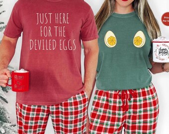 COMFORT COLORS INAPPROPRIATE Couples Christmas Shirts, Just Here For The Deviled Eggs Tee, Thanksgiving Couples Shirts, Christmas Party Tees