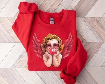 CUPID VALENTINE SWEATSHIRT, Cupid Blowing A Bubble Shirt, Aesthetic Valentines Day Shirt, Blowing Bubble Cupid Shirt