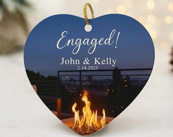 CUSTOM ENGAGED ORNAMENT, First Christmas Engaged Ornament, Ceramic Engagement Ornament, Engagement Keepsake, Personalized Engaged Ornament