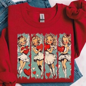 RETRO CUPID VALENTINE Sweatshirt, Baby Girl Cupid Valentine Shirt, Cupid Blowing A Bubble, Women’s Valentine Sweatshirt