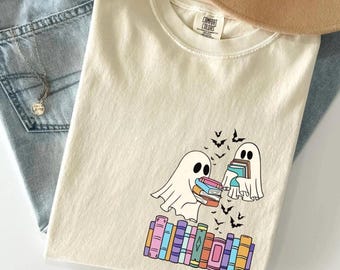 GHOST READING BOOK Halloween Shirt, Bookish Ghost Shirt, Reading Ghost Halloween Tshirt, Comfort Colors Ghost Tee, Cute Halloween Shirt Gift