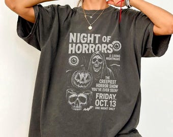 COMFORT COLORS HALLOWEEN Night Of Horror Shirt, Retro Halloween, Vintage Halloween Haunted House Tshirt Gift, Gift For Halloween Lover
