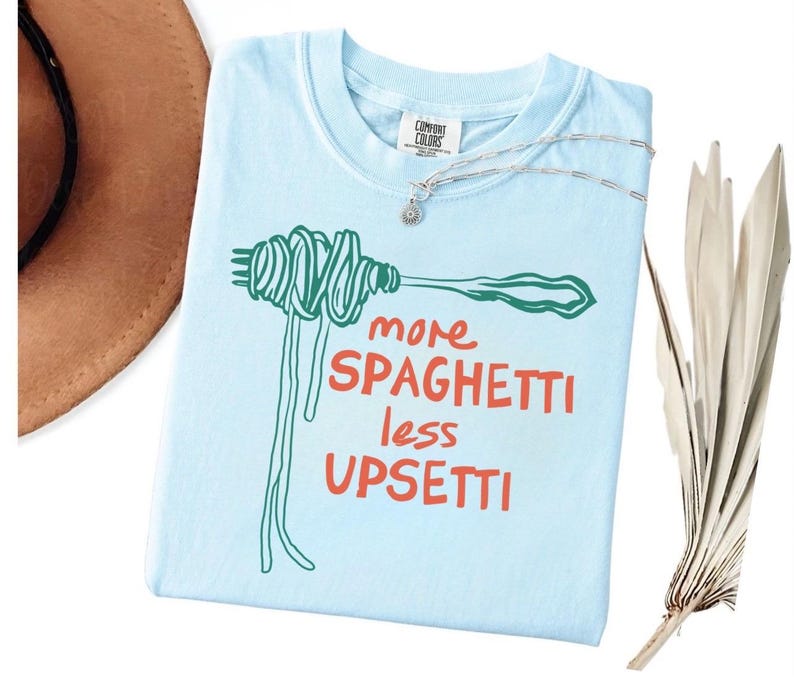 MORE SPAGHETTI LESS Upsetti Shirt, Comfort Colors Spaghetti Tshirt, Pasta Shirt, Spaghetti Shirt, Pasta Lover Tshirt, Funny Pasta Shirt Chambray