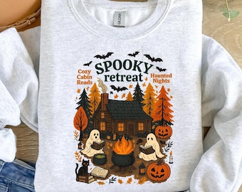 SPOOKY RETREAT Halloween Sweatshirt, Retro Ghosts Reading, Reading Retreat Shirt, Ghost Reading Books Shirt, Halloween Gift For Booklover