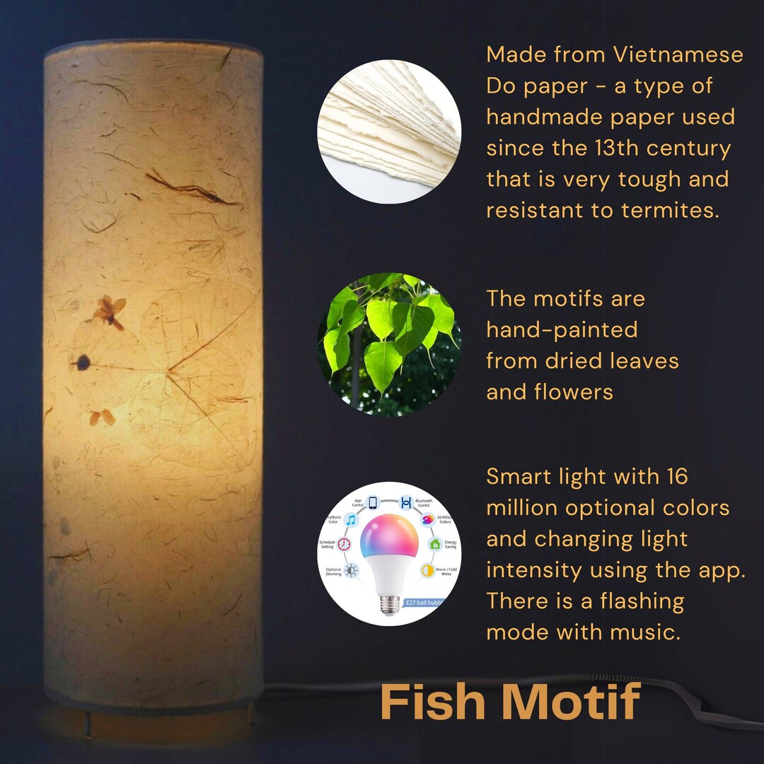 Paper Table Lamp With Fish Motifs Made of Vietnamese Do Paper Etsy