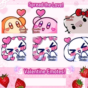 Valentine Kirby, White Cat Red Bow, and White Plush Cinnamon Puppy Twitch Discord PNG Emotes