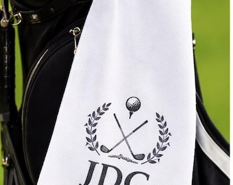 Asciugamano da golf personalizzato con iniziali / Asciugamano da golf in microfibra con monogramma personalizzato / Regalo da golf per lo sposo / Asciugamano da golf bianco