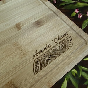Personalized Cutting Board Laser Engraved Wedding, Anniversary | Polynesian | Hawaiian | Samoan | Tongan | Tahitian | Tatau | SCRIPT