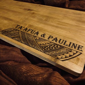 Personalized Cutting Board Laser Engraved Wedding, Anniversary | Polynesian | Hawaiian | Samoan | Tongan | Tahitian | Tatau | BOLD FONT