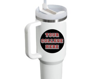 Customizable 40 ounce authentic white STANLEY stainless steel Wisco travel tumbler- can be made with any college