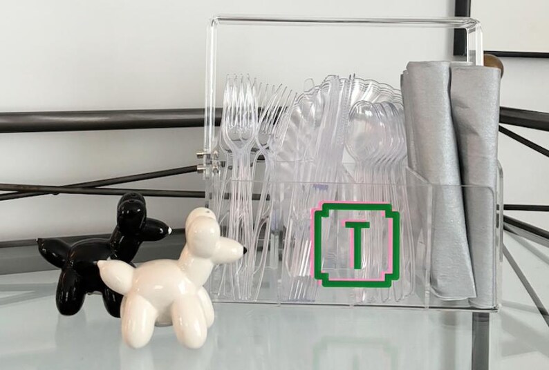 Acrylic silverware caddy - elegant monogram
