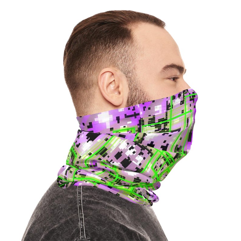 Anti-Gesichtsmaske - lila und grün bedruckte Gesichtsmaske aus Jersey Bild 11