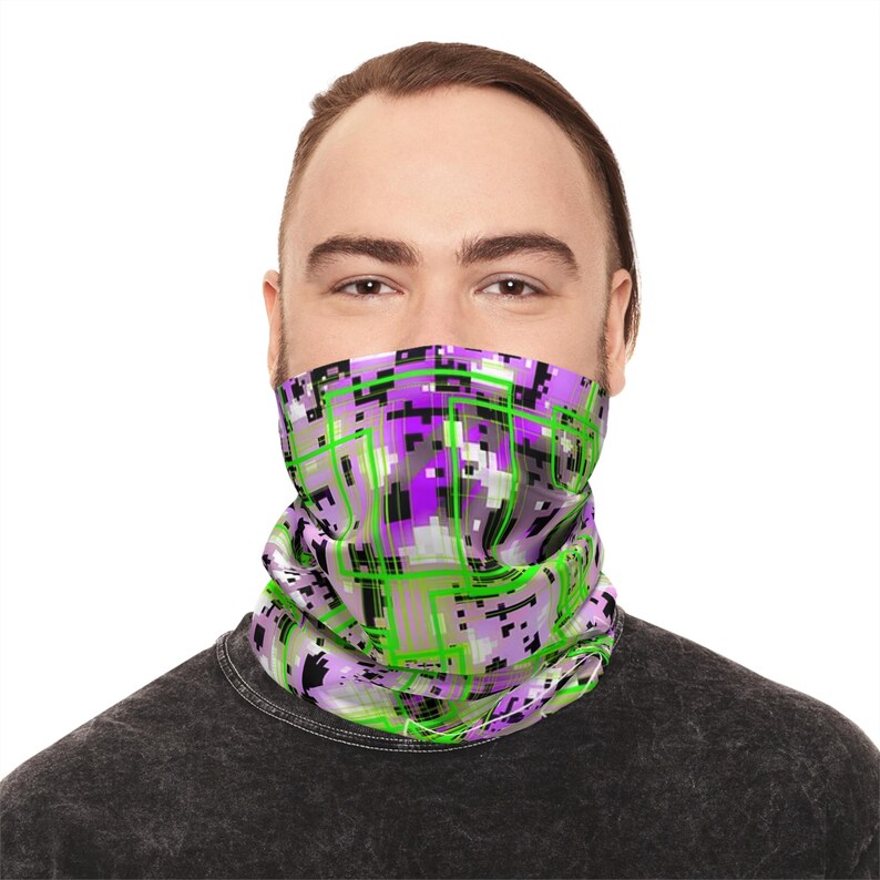 Anti-Gesichtsmaske - lila und grün bedruckte Gesichtsmaske aus Jersey Bild 9