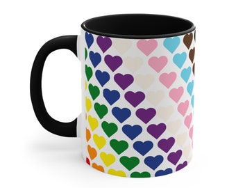 Progress pride flag love hearts colourful accent mug