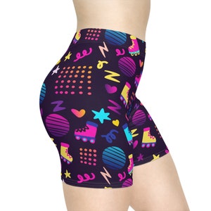 Retro Roller Skate Bike Shorts - 1980s graphic