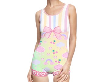 Mono Kawaii Pastel - Traje de baño y mono estilo vintage
