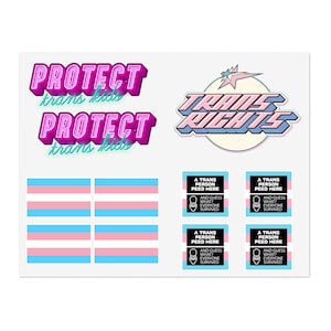 Trans Pride sticker sheet - original designs from a trans owned business
