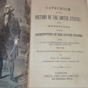 Rare Early Drawings of George Washington in 1800’s Catechism History Of the United States Antique Book