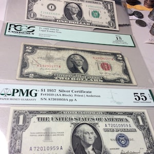 Valuable Collection Of Three Old 1950s to 1960s PMG & PCGS Graded Old US Currency Notes- With/ Exceptional Paper Quality Silver Certificate