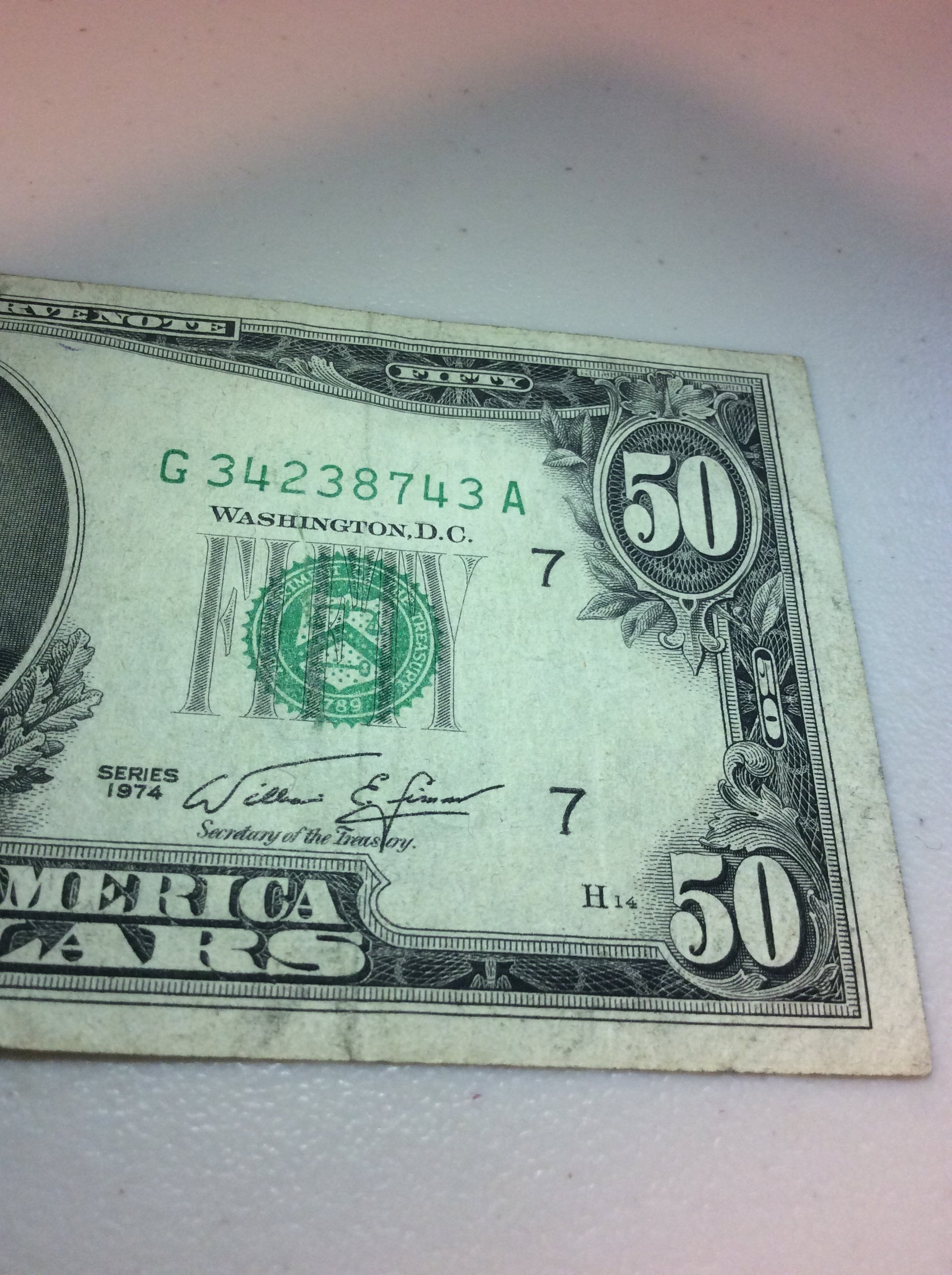 Major Error Two Gutter Fold Errors on One Note- 50 Dollars 1974 Federal ...