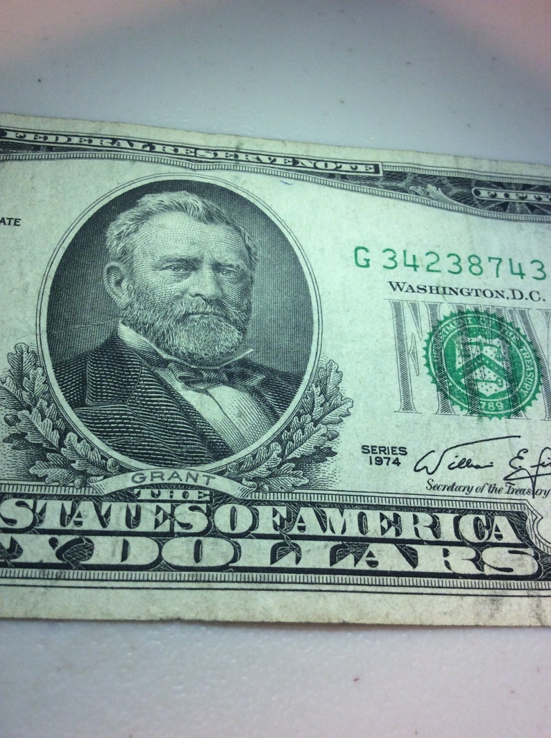 Major Error Two Gutter Fold Errors on One Note- 50 Dollars 1974 Federal ...
