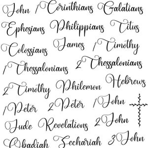 Clear Calligraphy Bible Book Title Stickers - All 66 Books