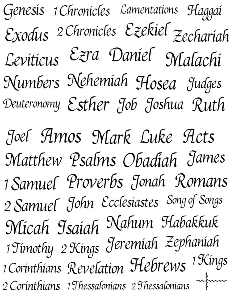 Clear Bible Book Name Stickers- Smaller Stickers (sizes