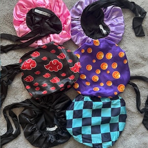 Premium Non Slip Satin Hair Bonnet Men Women Curly Hair, Dreadlock Loc Cap Silk Double Layer Sleeping & Shower Wrap Anime Soft Band With Tie