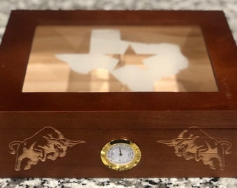 Caja de cigarros humidor con tapa de cristal "Texan"