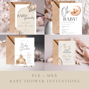 PLR Babypartyeinladungen | Wiederverkaufen Einladungen | Für Sie getan | Einladungen zum Weiterverkauf | MRR Einladung | Geschlechtsneutral | C002