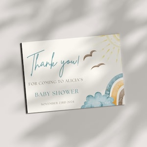 Aquí viene el hijo Baby Shower / Plantilla de tarjeta de agradecimiento Descarga instantánea / Plantilla de tarjeta de agradecimiento Boho Sun / Aquí viene el hijo / C011