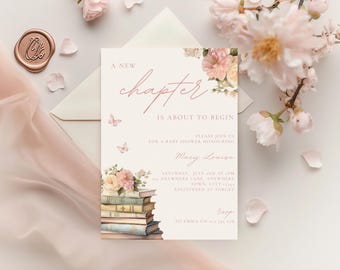 Invitación para baby shower de cuentos / Tema floral / Descarga digital / Baby Shower Next Chapter / Decoración de cuentos / C015