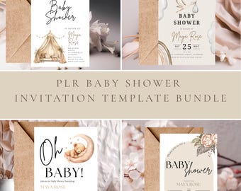 Gender Neutral Baby Shower Invitations | Resell Template | PLR | Private Label Rights | Canva Template | Digital Download | C002