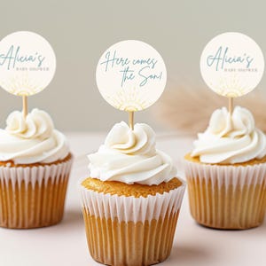 Here Comes The Son Cupcake Toppers | Baby Shower Sun Cupcake Toppers | Sun Baby Shower Decor | Sunshine Baby Shower Cupcake Toppers | C011