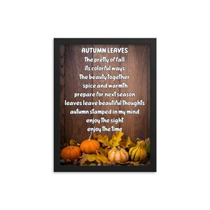 Póster enmarcado de 12” x 16”, poema Hojas de otoño